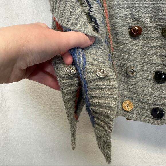 Kerisma Lambswool Gray Multicolor Knit Geometric Print Sweater Shaw Size S/M - Picture 5 of 10
